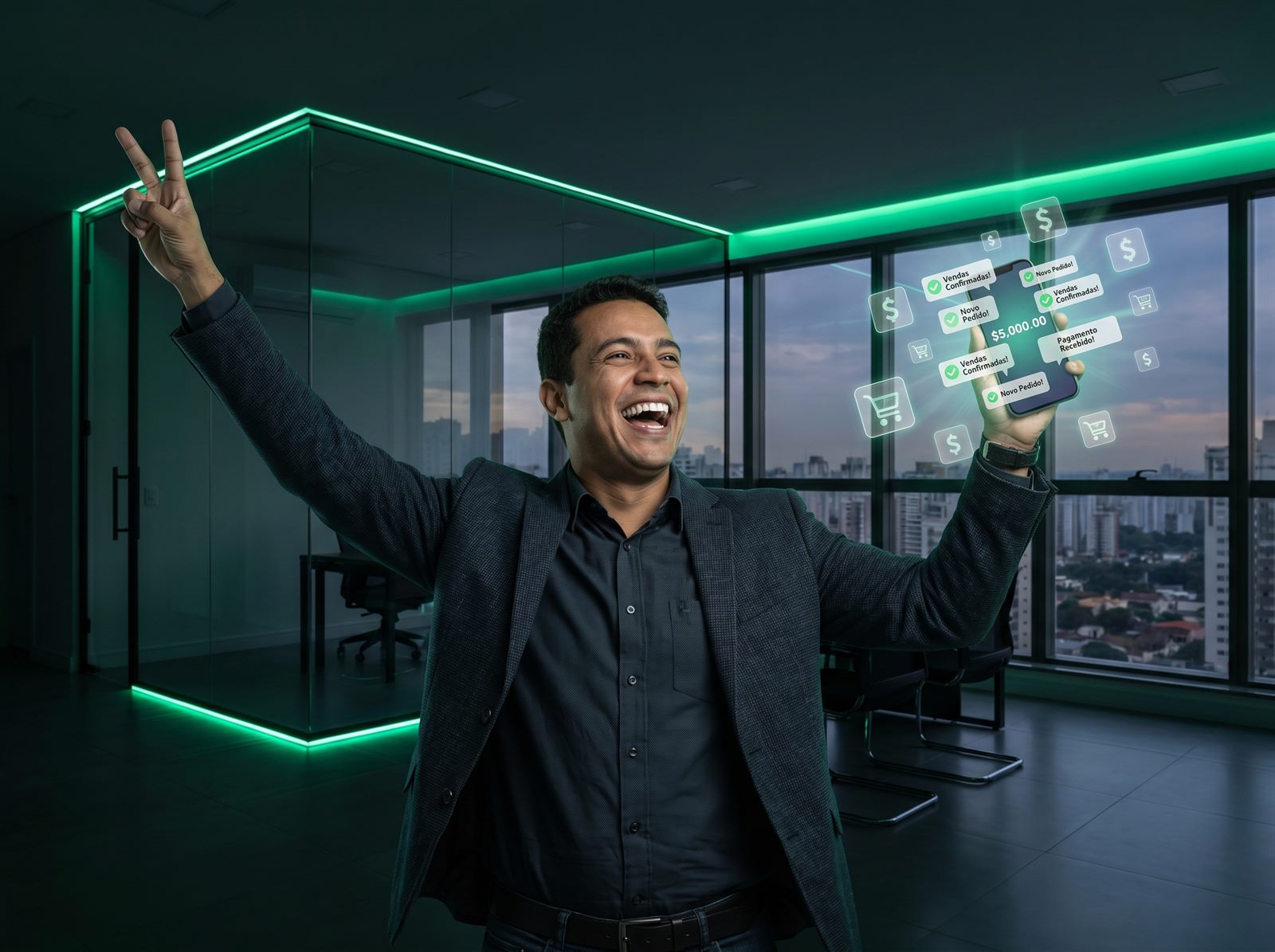 Empresário celebrando vendas online