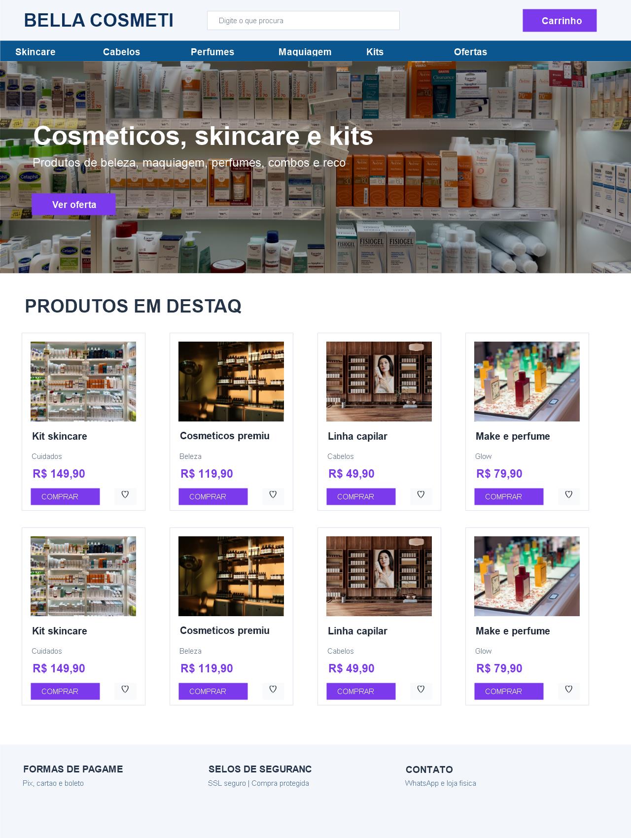 Modelo de loja virtual para beleza e cosméticos